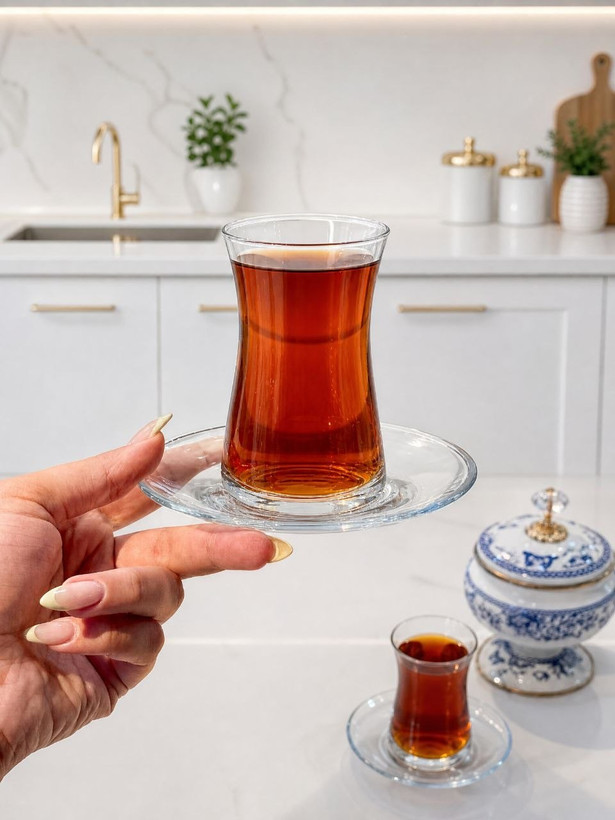 استکان و نعلبکی کمر باریک Heybeli شش عددی